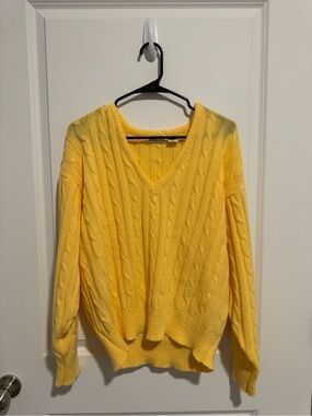 VINTAGE Yellow V-Neck Cable Knit Sweater - Women's